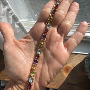 Gold Multicolor Gemstone Tennis Bracelet - Women Jewelry
